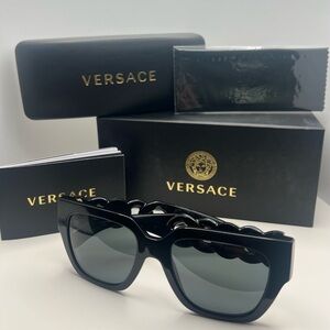 Versace Black Sunglasses with Gold Logo and UV Protection